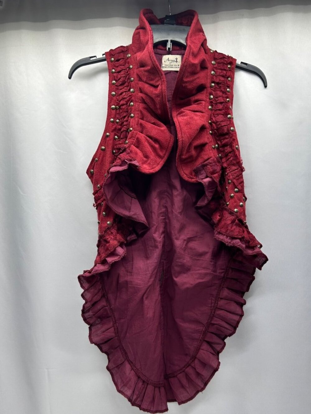 Arya Handmade Red Ruffle Steampunk Vest With Stud Details & Lace-Up Back Women's